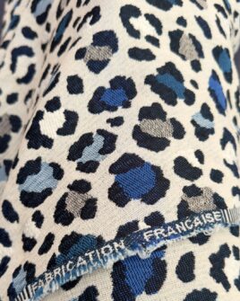 tissu jacquard cougar bleu motif léopard