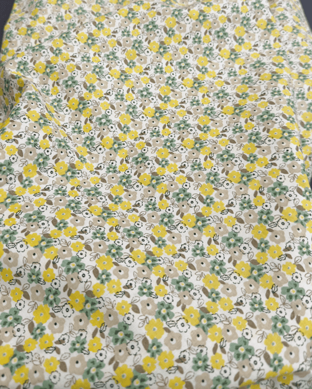 tissu coton bio fleuri jaune vert