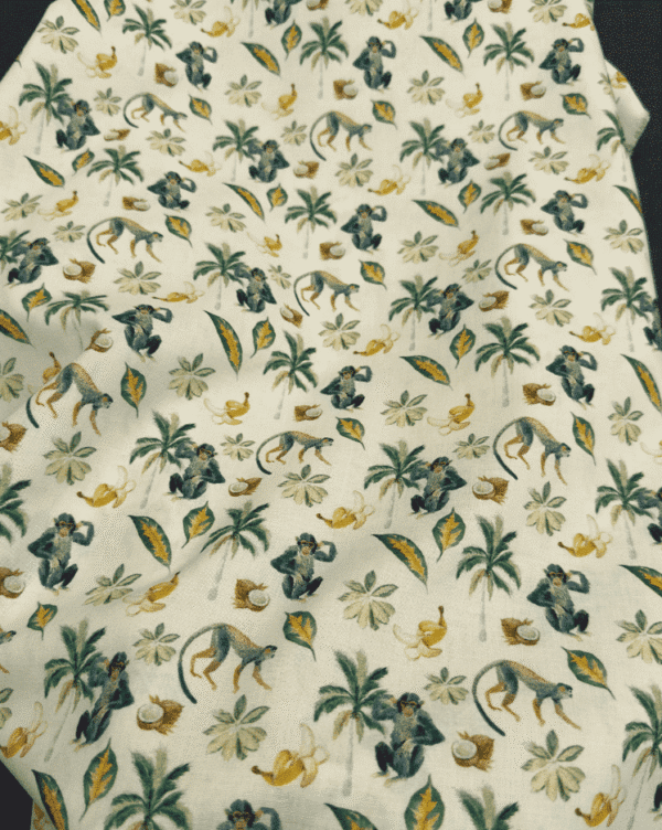 tissu coton bio singe et tropiques blanc