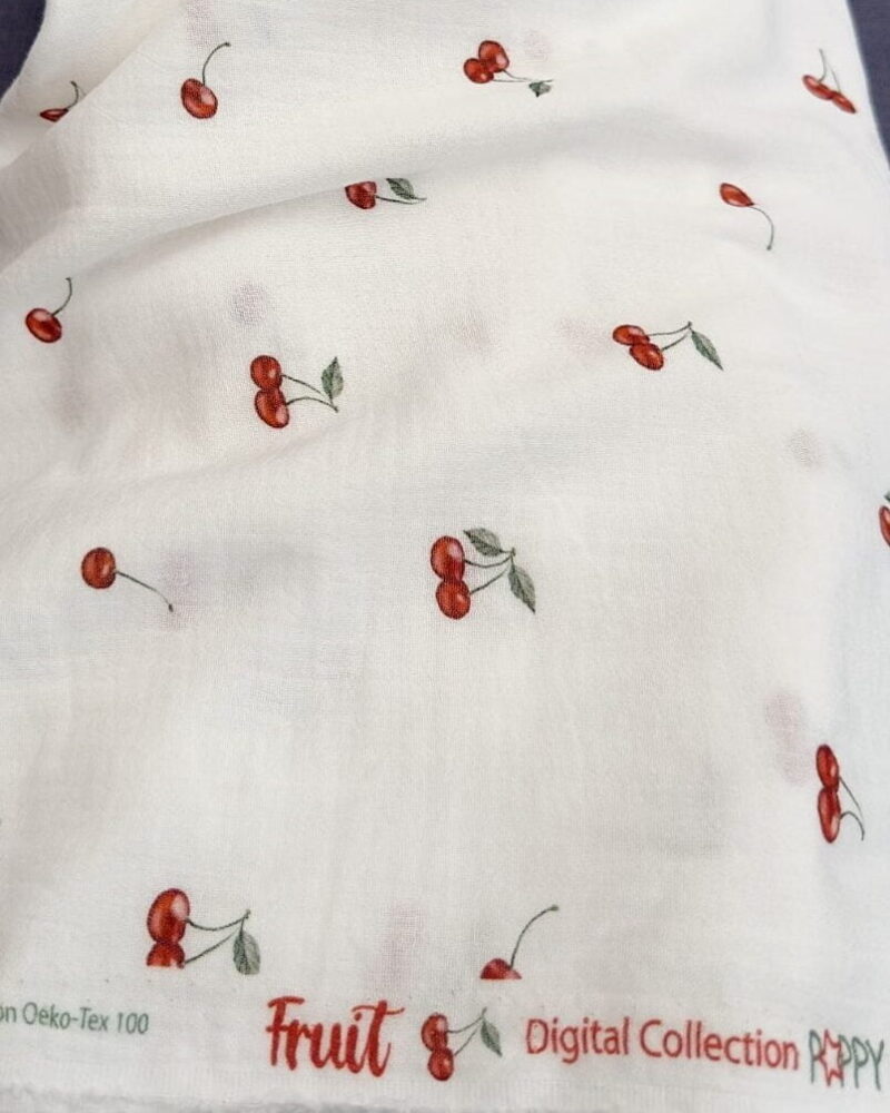 tissu double gaze cerise poppy blanc oeko-tex