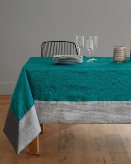 nappe taffetas froissés bleu turquoise gris perle et anthracite