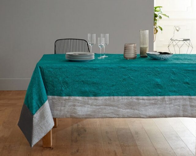 nappe taffetas froissés bleu turquoise gris perle et anthracite nydel josé houel