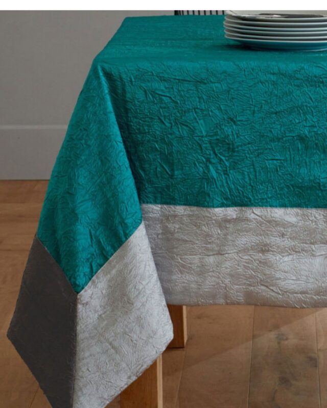 nappe taffetas froissés turquoise cendre gris perle