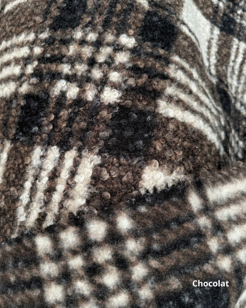 tissu lainage bouclette imprimé tartan écossais réversible chocolat 4