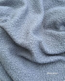 tissu lainage bouclette uni bleu jean