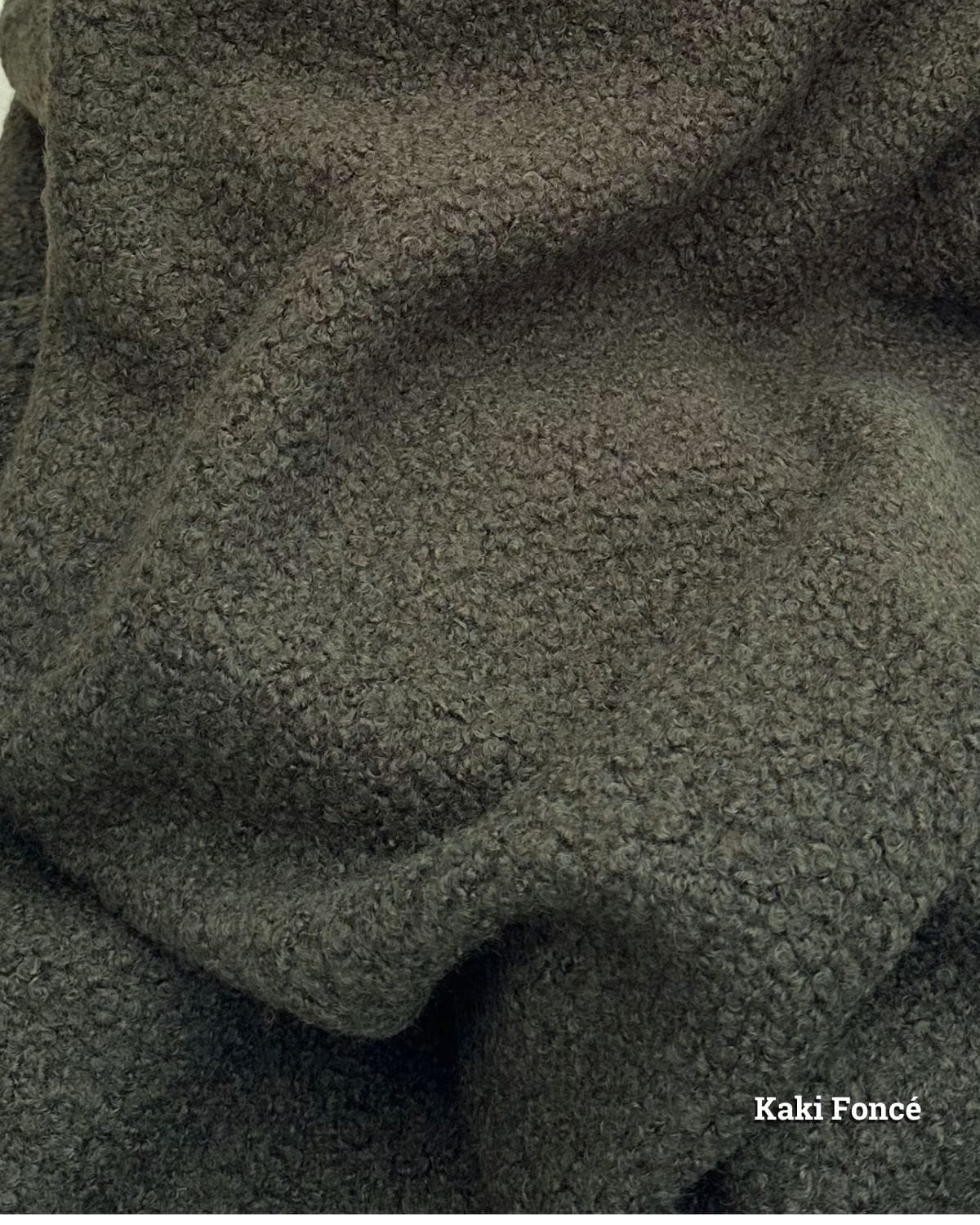 tissu lainage bouclette uni kaki foncé