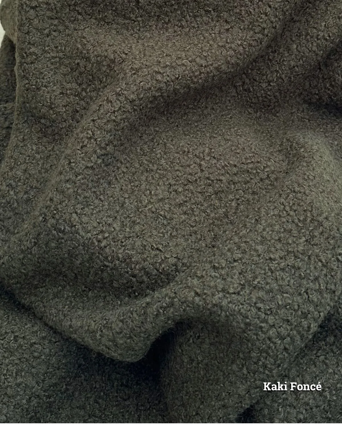 tissu lainage bouclette uni kaki foncé