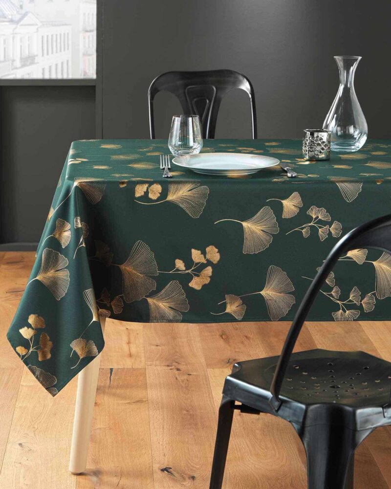nappe ginkgo vert sapin or