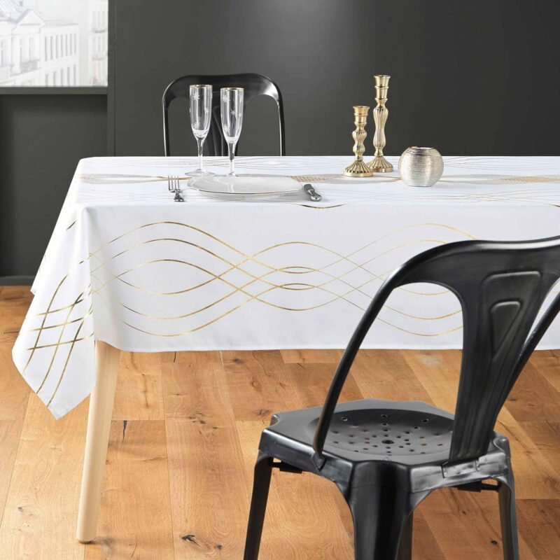 nappe motif strass métallisé blanc or
