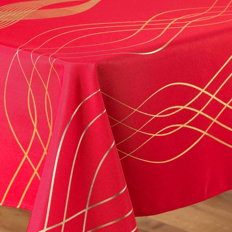 nappe motif strass métallisé rouge or polyester