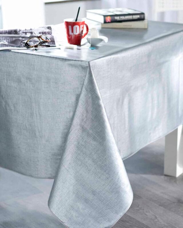 nappe toile cirée effet tissage argent