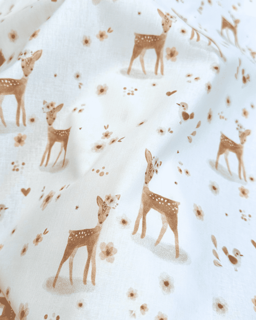 popeline de coton imprimé elafina blanc motif biche