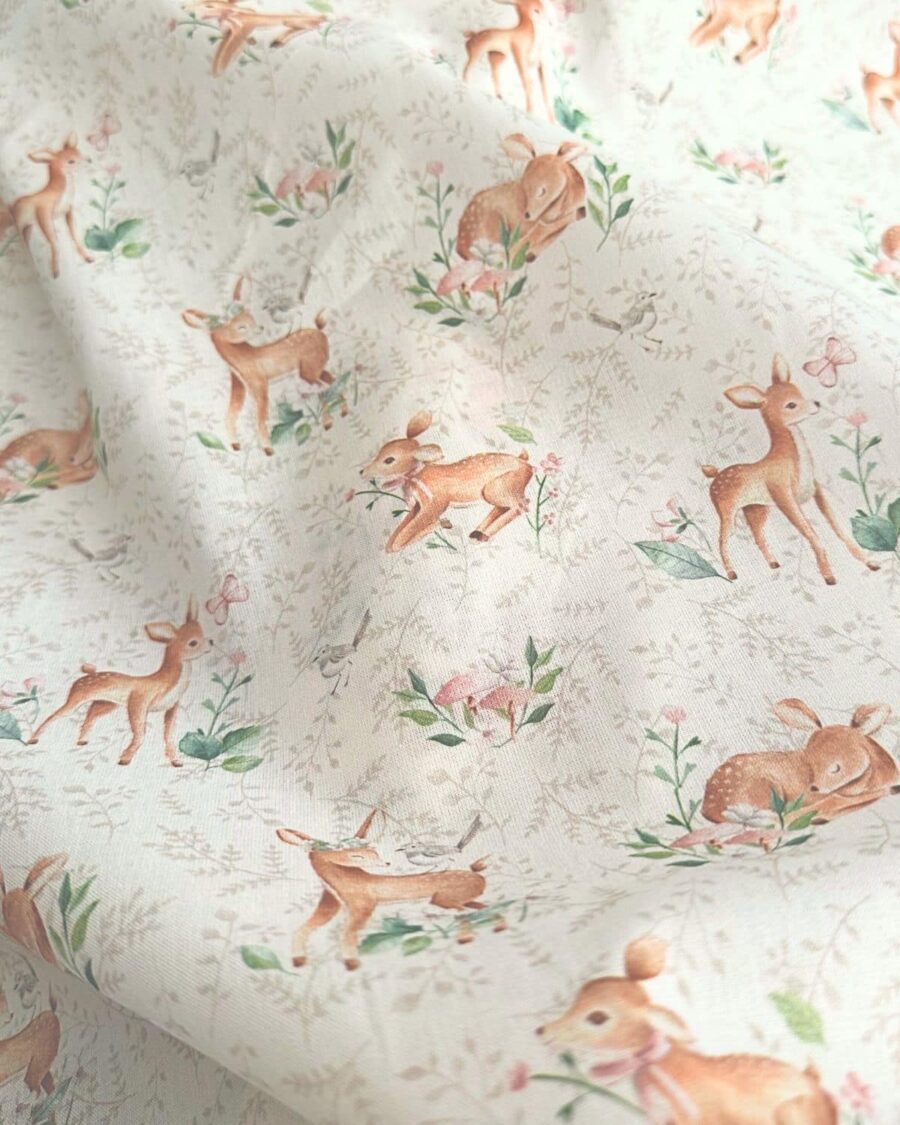 tissu coton impression digitale biche fleuri