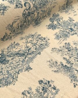 tissu toile de jouy gabrielle coton effet lin bleu