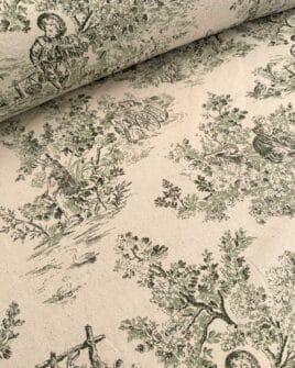 tissu toile de jouy gabrielle coton effet lin vert