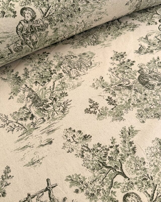 tissu toile de jouy gabrielle coton effet lin vert