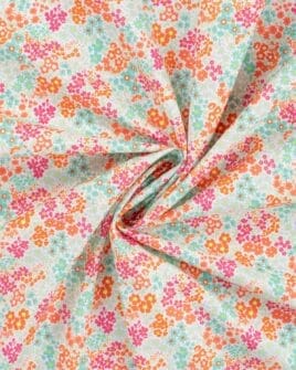 tissu voile de coton style liberty bleu cyan rose orange