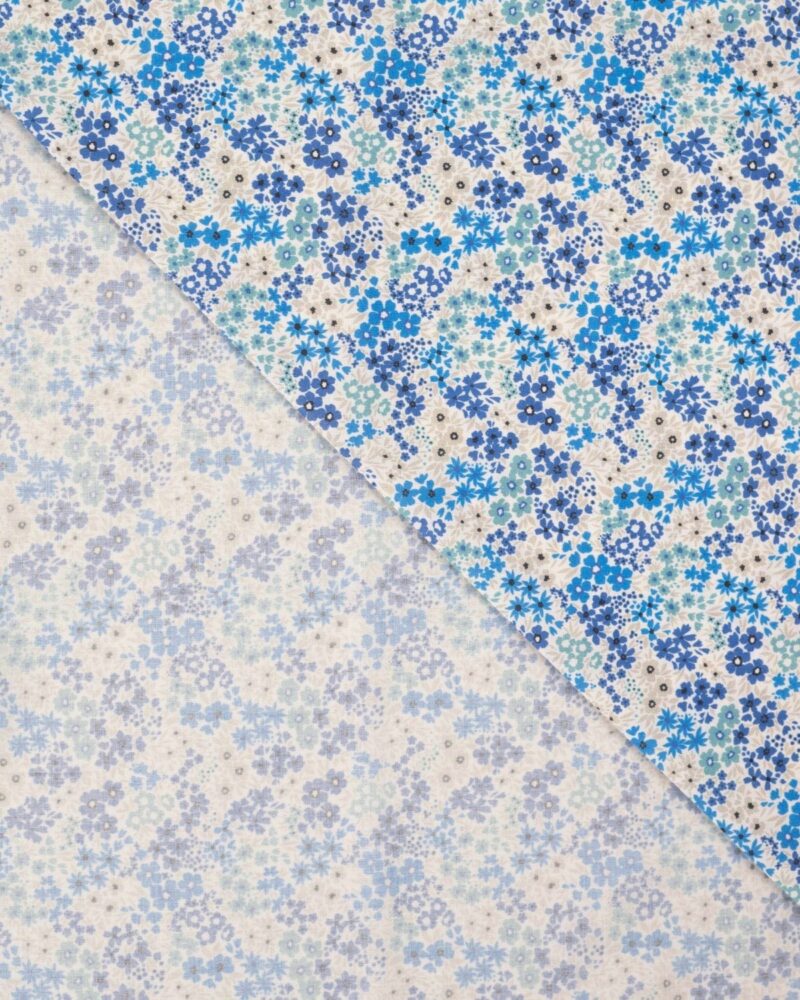 tissu voile de coton style liberty camaïeu de bleu verso