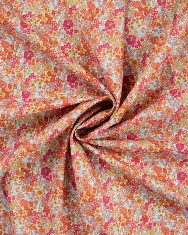 tissu voile de coton style liberty orange fuchsia