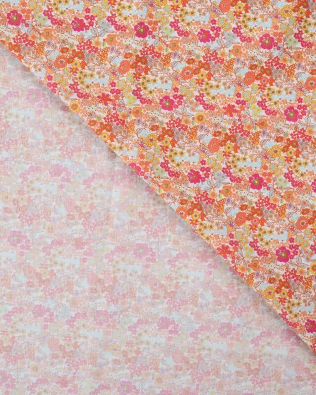 tissu voile de coton style liberty orange fuchsia 2