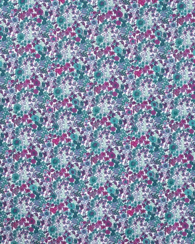 tissu voile de coton style liberty violet bleu vert 2