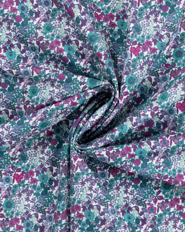 tissu voile de coton style liberty violet bleu vert