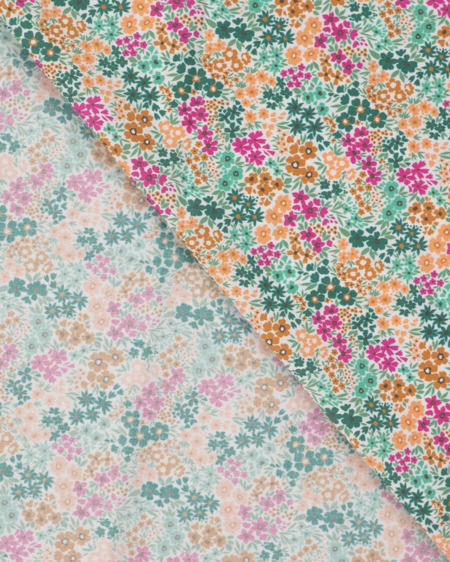 tissu voile de coton style liberty violet jaune vert
