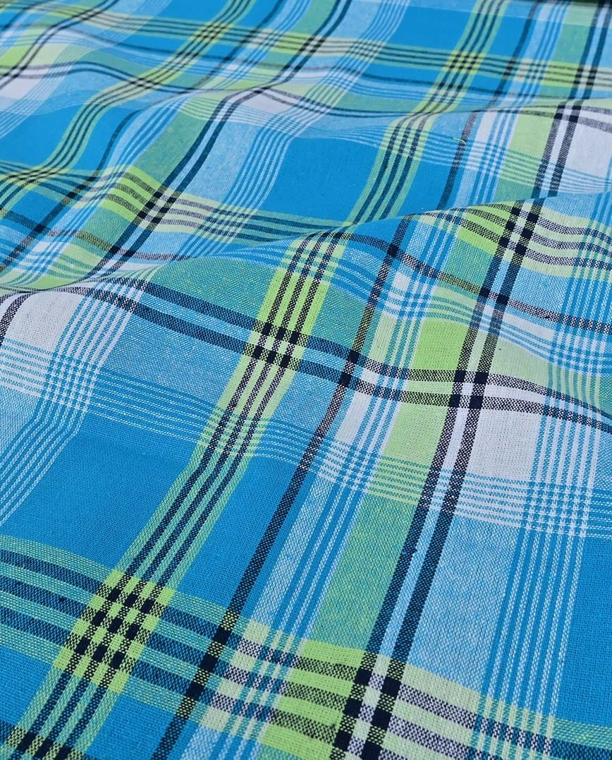 tissu madras bleu vert