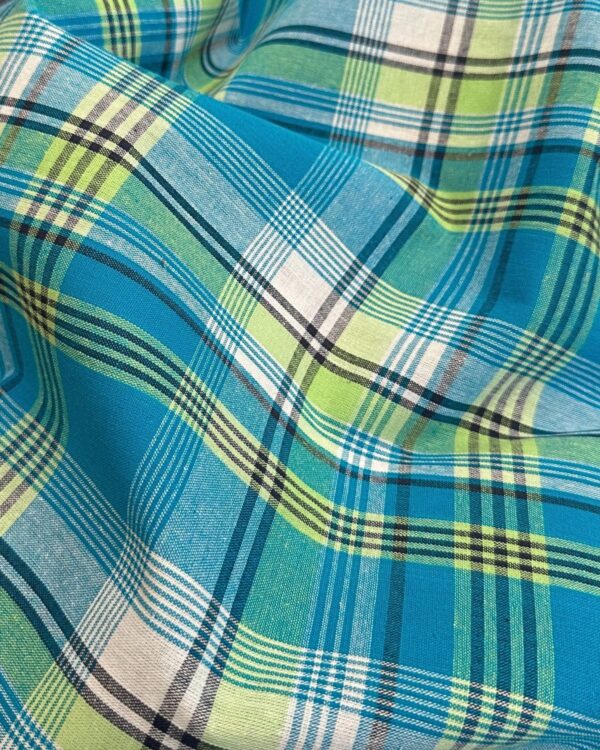 tissu madras bleu vert