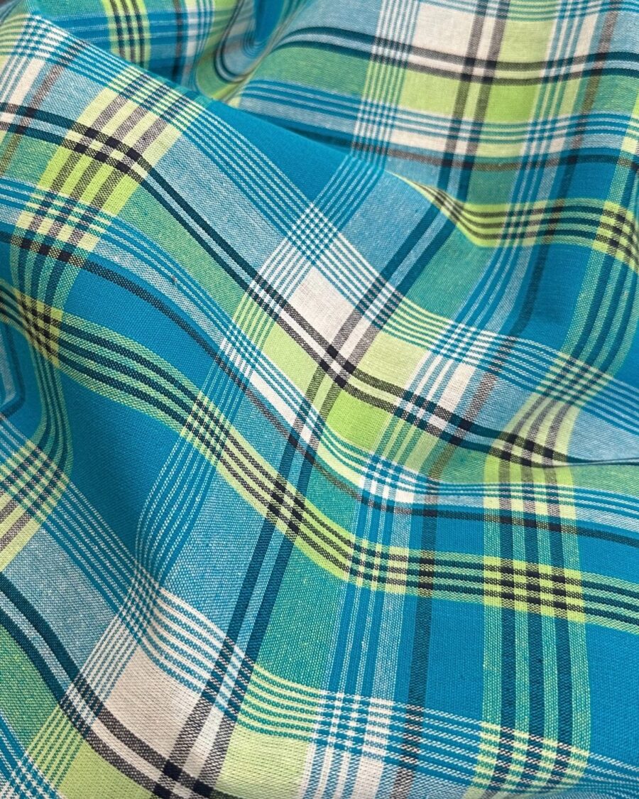 tissu madras bleu vert