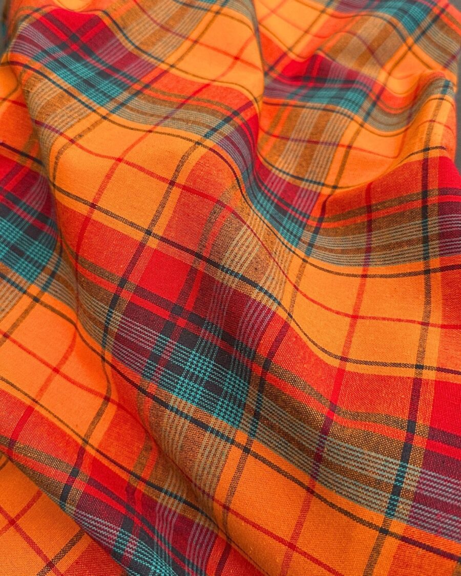 tissu madras orange rouge bleu