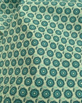 popeline de coton fleur rétro vert menthe bleu pétrole et cyan