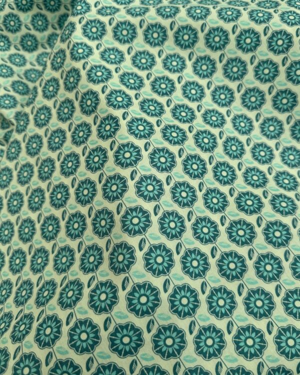 popeline de coton fleur rétro vert menthe bleu pétrole et cyan