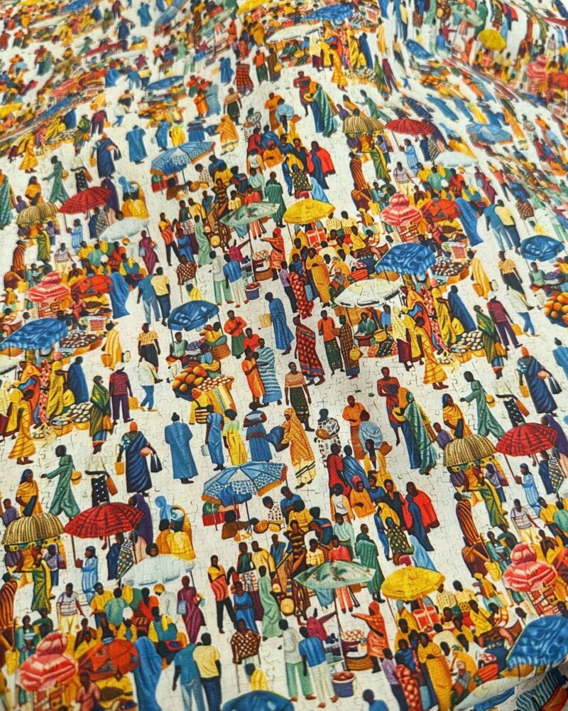 tissu coton motif marché africain fond blanc
