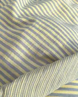 tissu double gaze à rayure réversible bleu jean jaune citron