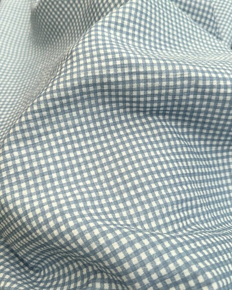 tissu double gaze de coton vichy petit carreau oeko-tex bleu denim