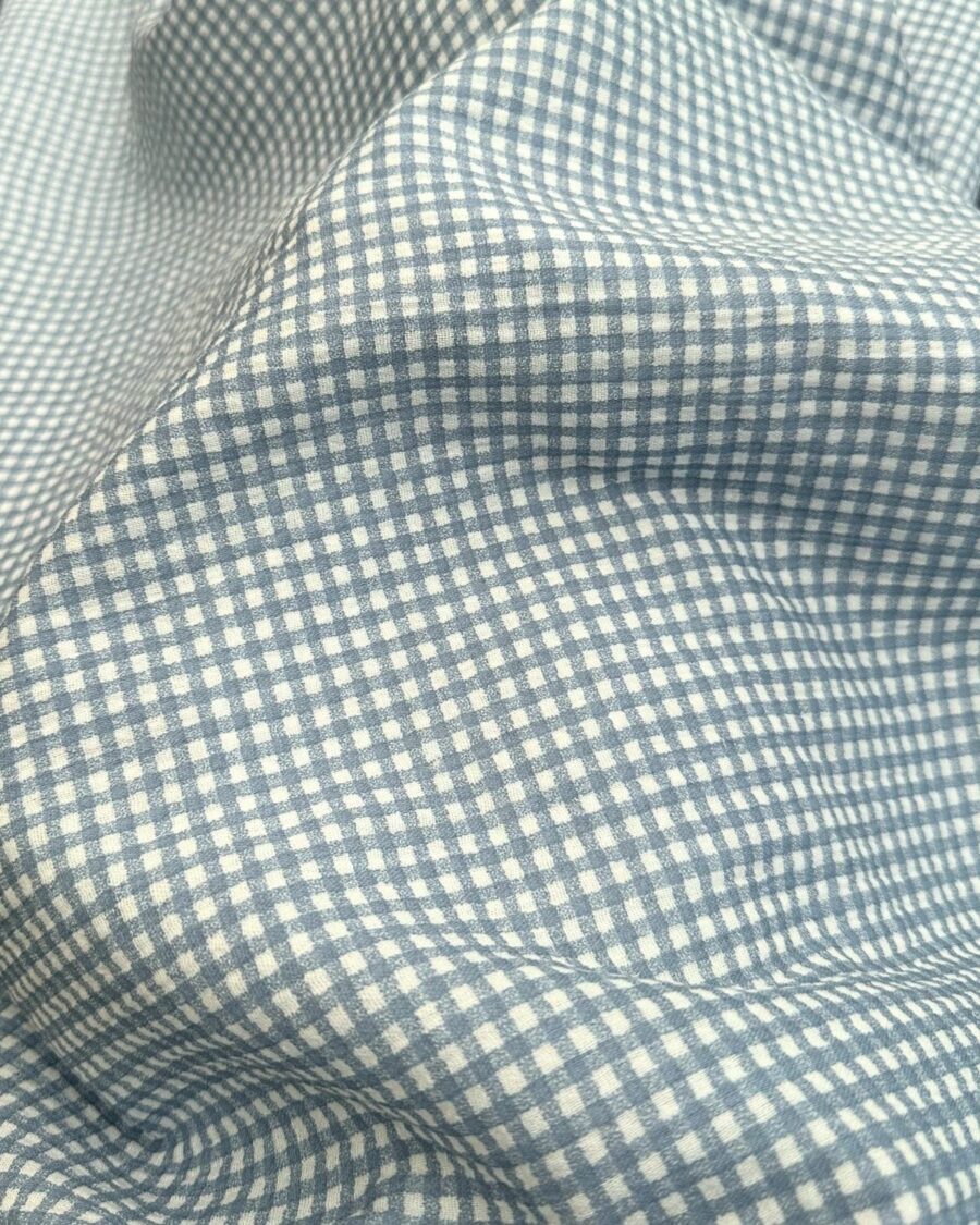 tissu double gaze de coton vichy petit carreau oeko-tex bleu denim