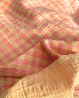 tissu double gaze réversible vichy moyen carreau rose melon