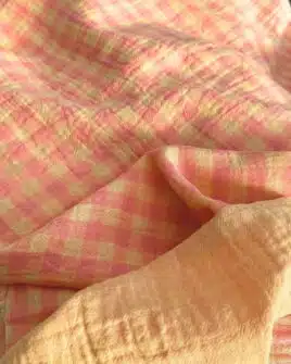 tissu double gaze réversible vichy moyen carreau rose melon