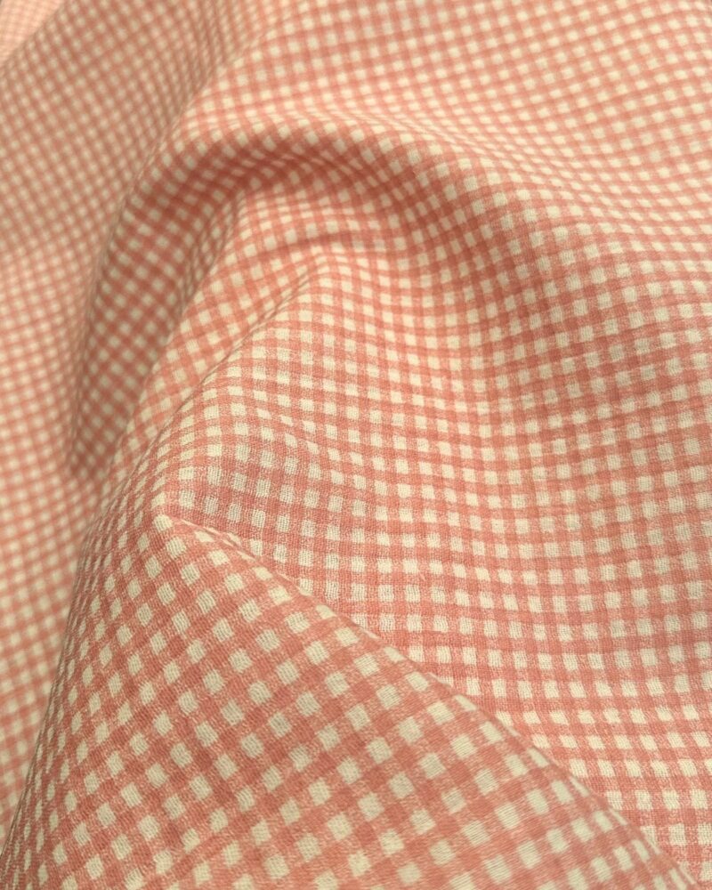 tissu double gaze vichy petit carreau rose