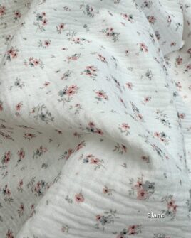 tissus doubles gaze fleuris 4 motifs blanc