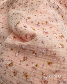 tissus doubles gaze fleuris 4 motifs rose poudré