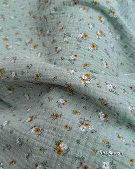 tissus doubles gaze fleuris 4 motifs vert sauge