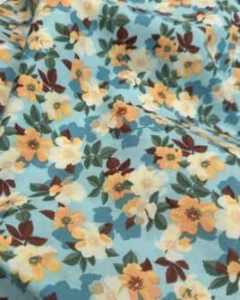 tissu coton fleur mocha mousse bleu ciel
