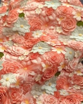tissu 3D coton imprimé fleur vintage rose