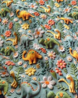 tissu coton 3D dino vert