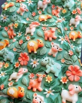tissu coton 3D ferme vert
