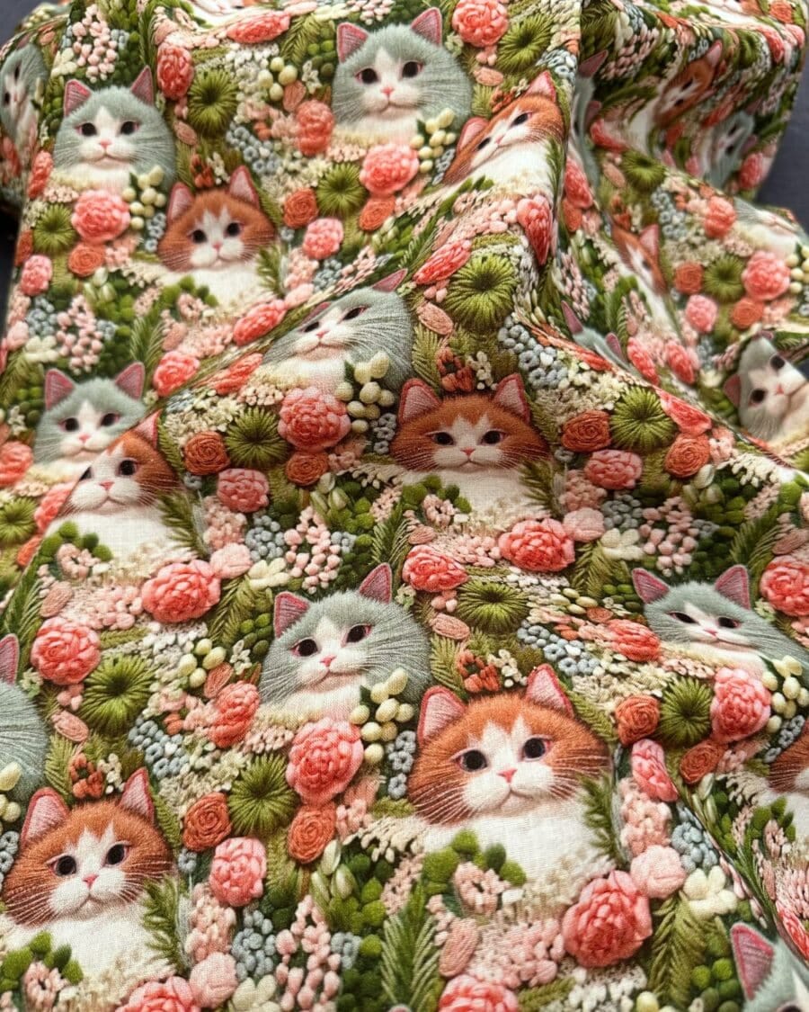 tissu coton 3D imprimé chat