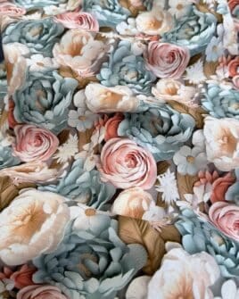 tissu coton 3D imprimé fleur vintage bleu blanc et rose