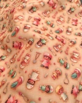 tissu coton 3D infirmière rose poudré